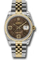 Rolex Steel and Yellow Gold Rolesor Datejust 36 Watch - 52 Brilliant-Cut Diamond Bezel - Brown Floral Arabic Dial - Jubilee Bracelet - 116243 brfaj