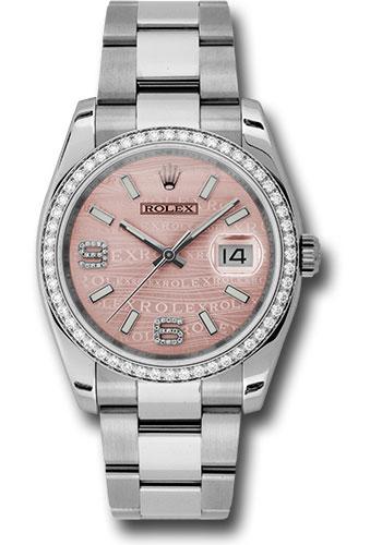 Rolex Steel and White Gold Datejust 36 Watch - 52 Diamond Bezel - Pink Wave Diamond 6 And 9 Arabic Dial - Oyster Bracelet - 116244 pwdao