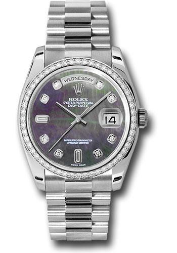 Rolex Platinum Day-Date 36 Watch - Bezel - Dark Mother-Of-Pearl Diamond Dial - President Bracelet - 118346 dkmdp