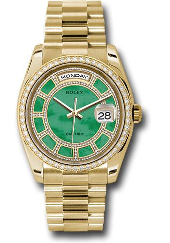 Rolex Yellow Gold Day-Date 36 Watch - Bezel - Carousel Of Green Jade Diamond Dial - President Bracelet - 118348 cgjdp