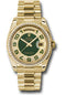 Rolex Yellow Gold Day-Date 36 Watch - Bezel - Pave Edge Green Dial - President Bracelet - 118348 pgap