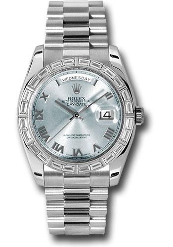 Rolex Platinum Day-Date 36 Watch - Bezel - Glacier Blue Roman Dial - President Bracelet - 118366 glarp