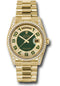 Rolex Yellow Gold Day-Date 36 Watch - Bezel - Pave Edge Green Dial - President Bracelet - 118388 pgap