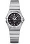 Omega Ladies Constellation Chronometer Watch - 27 mm Brushed Steel Case - Black Supernova Diamond Dial - 123.10.27.20.51.001