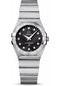 Omega Ladies Constellation Quartz Watch - 27 mm Brushed Steel Case - Black Dial - 123.10.27.60.51.001