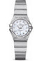 Omega Ladies Constellation Quartz Watch - 24 mm Brushed Steel Case - Diamond Bezel - Mother-Of-Pearl Diamond Dial - 123.15.24.60.55.001
