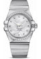 Omega Gents Constellation Chronometer Watch - 35 mm Brushed Steel Case - Diamond Bezel - Silver Diamond Dial - 123.15.35.20.52.001