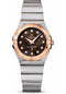Omega Ladies Constellation Quartz Watch - 27 mm Brushed Steel And Red Gold Case - Brown Diamond Dial - 123.20.27.60.63.001