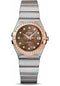 Omega Ladies Constellation Chronometer Watch - 27 mm Brushed Steel And Red Gold Case - Diamond Bezel - Dark Mother-Of-Pearl Diamond Dial - 123.25.27.20.57.001