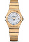 Omega Ladies Constellation Chronometer Watch - 27 mm Brushed Yellow Gold Case - Mother-Of-Pearl Supernova Diamond Dial - 123.50.27.20.55.002
