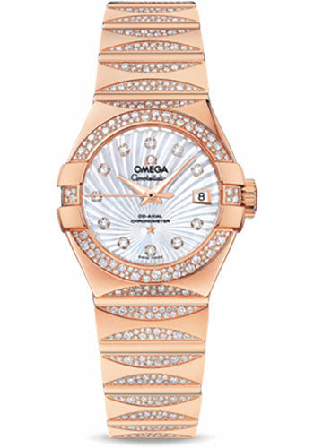 Omega Ladies Constellation Luxury Edition Watch - 27 mm Red Gold Case - Snow-Set Diamond Bezel - Mother-Of-Pearl Supernova Diamond Dial - 123.55.27.20.55.003