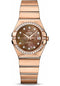 Omega Ladies Constellation Chronometer Watch - 27 mm Brushed Red Gold Case - Diamond Bezel - Dark Mother-Of-Pearl Diamond Dial - 123.55.27.20.57.001
