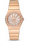 Omega Ladies Constellation Luxury Edition Watch - 27 mm Red Gold Case - Snow-Set Diamond Bezel - Mother-Of-Pearl Diamond Dial - 123.55.27.60.55.013
