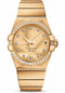 Omega Gents Constellation Chronometer Watch - 38 mm Brushed Yellow Gold Case - Diamond Bezel - Champagne Diamond Dial - 123.55.38.21.58.001