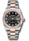 Rolex Steel and Everose Rolesor Datejust 36 Watch - Domed Bezel - Black Diamond Dial - Oyster Bracelet - 126201 bkdo