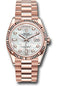 Rolex Everose Gold Day-Date 36 Watch - Fluted Bezel - Mother-of-Pearl Diamond Dial - President Bracelet - 128235 mdp