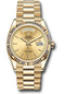 Rolex Yellow Gold Day-Date 36 Watch - Fluted Bezel - Champagne Index Dial - President Bracelet - 128238 chip