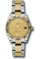 Rolex Steel and Yellow Gold Datejust 31 Watch - Fluted Bezel - Champagne Floral Motif Dial - Oyster Bracelet - 178273 chfo
