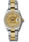 Rolex Steel and Yellow Gold Datejust 31 Watch - 46 Diamond Bezel - Champagne Diamond Dial - Oyster Bracelet - 178383 chdo