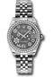 Rolex Steel and White Gold Datejust 31 Watch - 46 Diamond Bezel - Dark Rhodium Floral Motif Arabic 6 Dial - Jubilee Bracelet - 178384 rfj