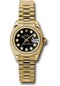 Rolex Yellow Gold Lady-Datejust 26 Watch - Fluted Bezel - Black Diamond Dial - President Bracelet - 179178 bkdp