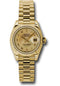 Rolex Yellow Gold Lady-Datejust 26 Watch - Fluted Bezel - Champagne Decorated Mother-Of-Pearl Roman Dial - President Bracelet - 179178 chmdrp