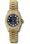 Rolex Yellow Gold Lady-Datejust 26 Watch - Fluted Bezel - Blue Diamond Dial - President Bracelet - 179238 bldp