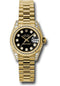 Rolex Yellow Gold Lady-Datejust 26 Watch - Fluted Bezel - Black Diamond Dial - President Bracelet - 179238 bkdp