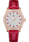 Omega Seamaster Aqua Terra 150M Co-Axial Master Chronometer Watch - 34 mm Sedna Gold Case - Diamond-Set Bezel - Radiant Diamond Dial - Glossy Red Leather Strap - 220.58.34.20.99.001