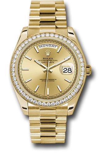Rolex Yellow Gold Day-Date 40 Watch - Bezel - Champagne Index Dial - President Bracelet - 228348RBR chip