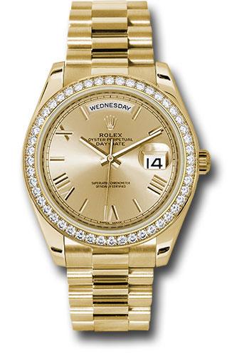 Rolex Yellow Gold Day-Date 40 Watch - Bezel - Champagne Bevelled Roman Dial - President Bracelet - 228348RBR chrp