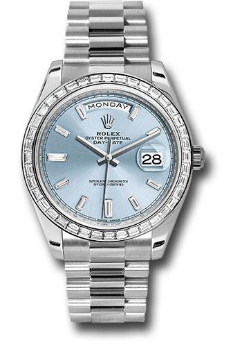 Rolex 950 Platinum Day-Date 40 Watch - Bezel - Ice Blue Baguette Diamond Dial - President Bracelet - 228396TBR ibbdp