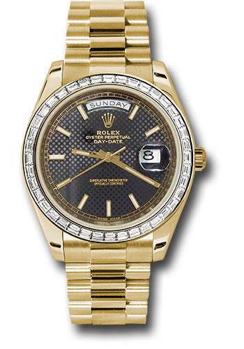 Rolex Yellow Gold Day-Date 40 Watch - Bezel - Black Diagonal Motif Index Dial - President Bracelet - 228398TBR bkdmip