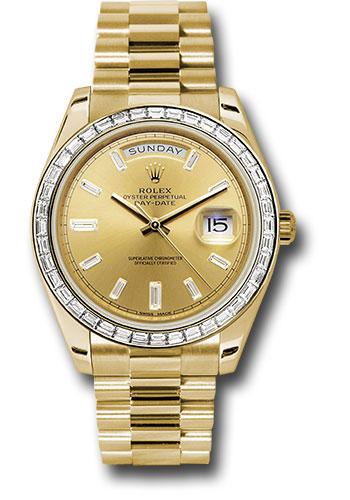 Rolex Yellow Gold Day-Date 40 Watch - Bezel - Champagne Baguette Diamond Dial - President Bracelet - 228398TBR chbdp