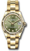 Rolex Yellow Gold Datejust 31 Watch - Fluted Bezel - Olive Green Diamond Dial - Oyster Bracelet - 278278 ogdo