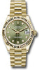 Rolex Yellow Gold Datejust 31 Watch - Fluted Bezel - Olive Green Diamond Dial - President Bracelet - 278278 ogdp