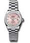 Rolex Platinum Lady-Datejust 28 Watch - 44 Diamond Bezel - Pink Diamond Dial - President Bracelet - 279136RBR pdp