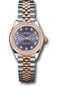 Rolex Steel and Everose Gold Rolesor Lady-Datejust 28 Watch - Domed Bezel - Aubergine Diamond Dial - Jubilee Bracelet - 279161 audj