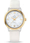 Omega De Ville Prestige Co-Axial Watch - 32.7 mm Steel Case - Yellow Gold Bezel - Mother-Of-Pearl Diamond Dial - White Satin-Brushed Leather Strap - 424.22.33.20.55.002