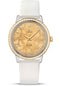 Omega De Ville Prestige Quartz Watch - 32.7 mm Steel Case - Diamond-Set Yellow Gold Bezel - Champagne Diamond Dial - White Satin-Brushed Leather Strap - 424.27.33.60.58.001