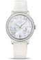 Omega De Ville Prestige Co-Axial Watch - 36.8 mm White Gold Case - Diamond Bezel - Mother-Of-Pearl Diamond Dial - White Leather Strap - 424.57.33.20.55.001