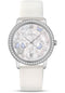 Omega De Ville Prestige Co-Axial Watch - 36.8 mm White Gold Case - Diamond Bezel - Mother-Of-Pearl Diamond Dial - White Leather Strap - 424.57.37.20.55.002