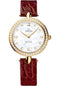 Omega De Ville Prestige Quartz Dewdrop Watch - 27.4 mm Yellow Gold Case - Radiant Diamond Paved Bezel - Mother-Of-Pearl Dial - Red Leather Strap - 424.58.27.60.55.001