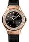 Hublot Classic Fusion King Gold Diamonds Watch - 38 mm - Black Dial - Black Rubber and Leather Strap-565.OX.1480.LR.1204