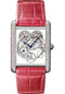Cartier Feminine Complications Watch - 30 mm White Gold Diamond Case - Diamond Bezel - Silver Dial - Fuchsia Alligator Strap - HPI00705