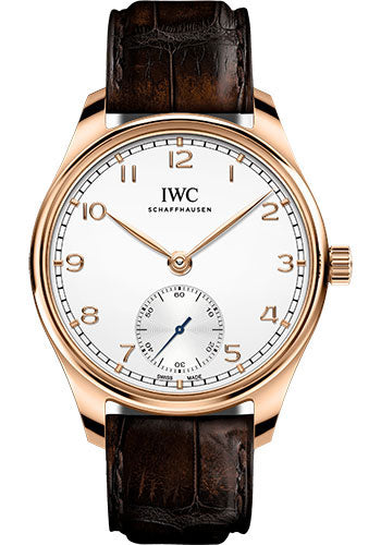 IWC Portugieser Automatic 40 - 18K 5N Gold Case - Silver-Plated Dial - Dark Brown Alligator Leather Strap - IW358306