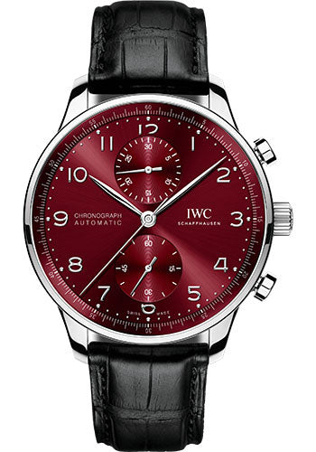 IWC Portugieser Chronograph - Stainless Steel Case - Burgundy Dial - Black Alligator Leather Strap - IW371616