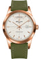Breitling Transocean Day & Date Watch - 18k Red Gold - Mercury Silver Dial - Khaki Green Military Strap - Tang Buckle - R4531012/G752/106W/R20BA.1