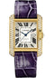 Cartier Tank Anglaise Watch - 39.2 mm Yellow Gold Diamond Case - Silvered Dial - Aubergine Alligator Strap - WT100017