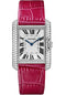 Cartier Tank Anglaise Watch - 34.7 mm White Gold Rodium Diamond Case - Silvered Flinque Dial - Fuchsia Pink Alligator Strap - WT100030